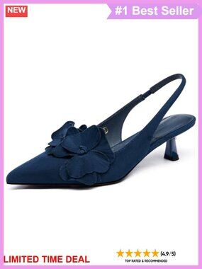 Slingback Kitten Heels Flower Pointed Toe Dress Pumps